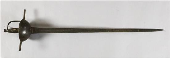A 17th/18th century Spanish colonial cup-hilted rapier, 34.75in.